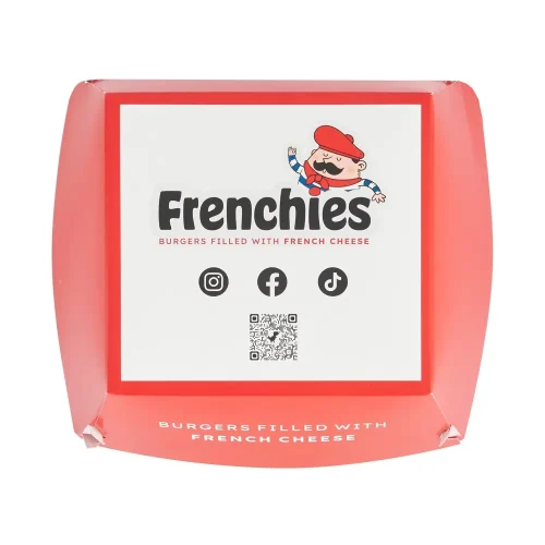 cutii burger din carton personalizate cu logo Frenchies pentru restaurante HoReCa