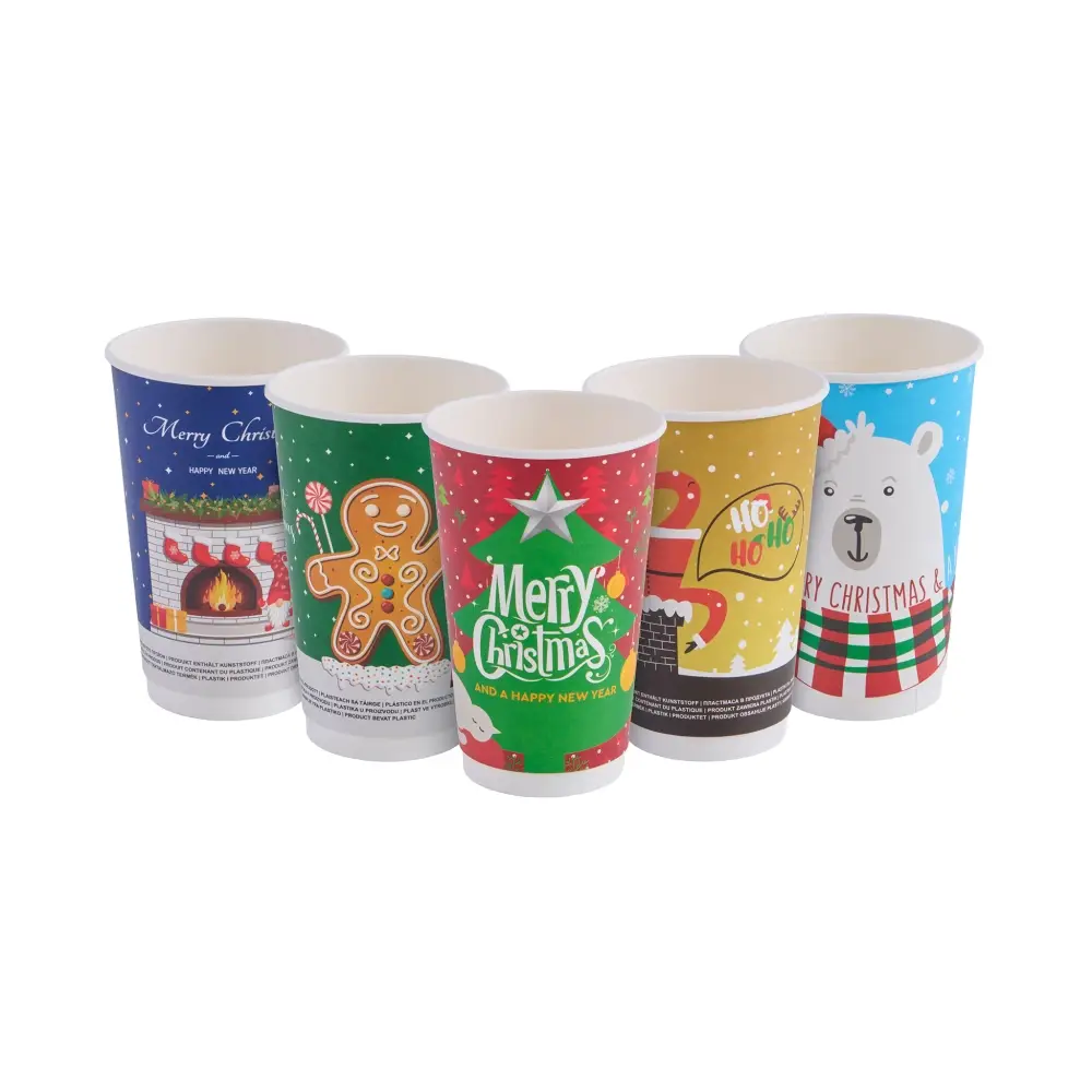 Pahare carton Crăciun – perete dublu, set 25 bucăți pahare carton Crăciun perete dublu set complet
